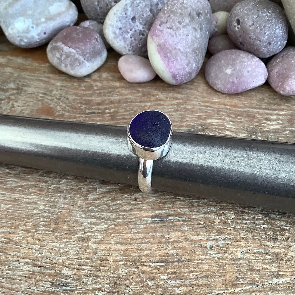 Thumbnail: Cobalt Blue Seaham Seaglass and Sterling Silver Ring (size P US 7.5)