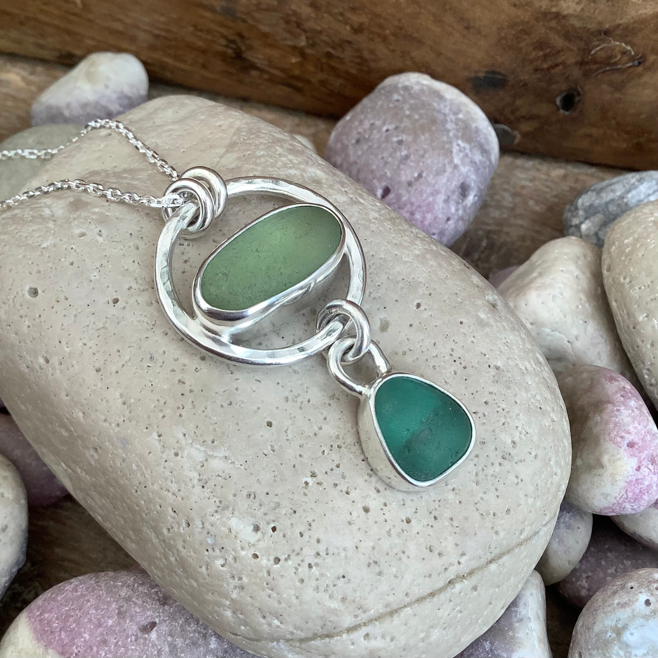 Apple and Teal Seaham Seaglass and Sterling Silver Pendant 