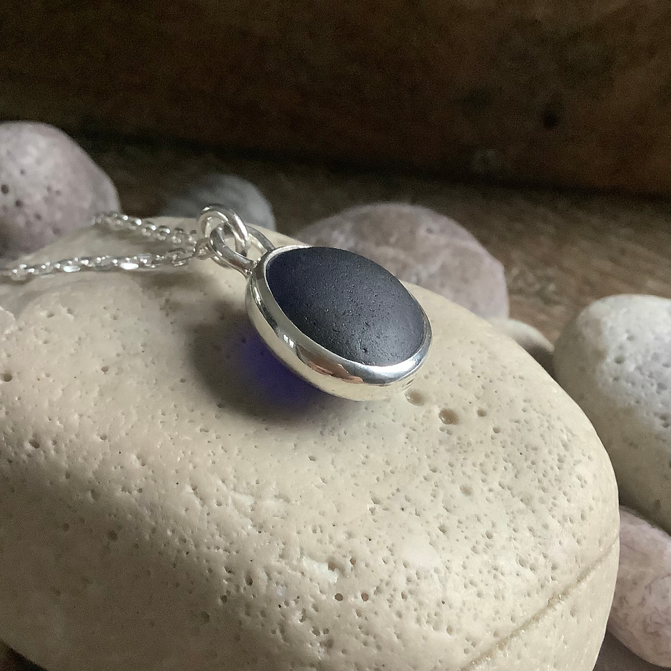 Thumbnail: Blue Secret Seaham Seaglass and Sterling Silver Pendant 