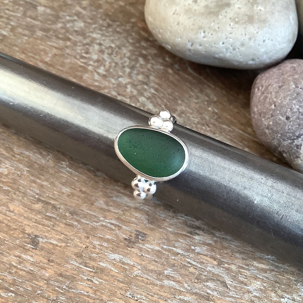 Green Multi Seaham Seaglass and Sterling Silver Ring (size O US 7)