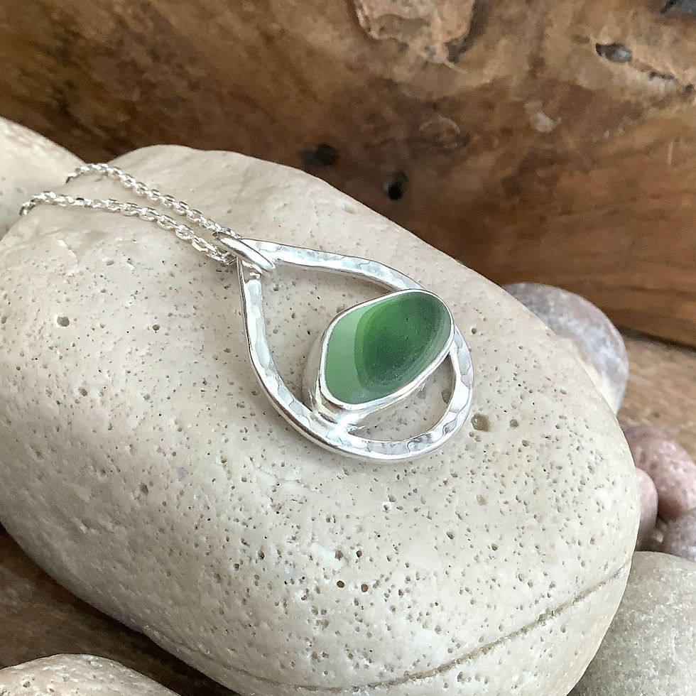 Thumbnail: Green Multi Seaham Seaglass and Sterling Silver Pendant 