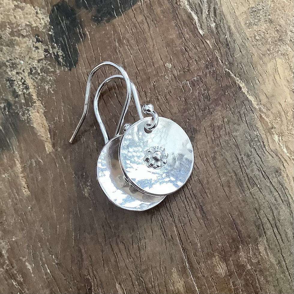 Thumbnail: Sterling Silver Hammered Disc Daisy Earring