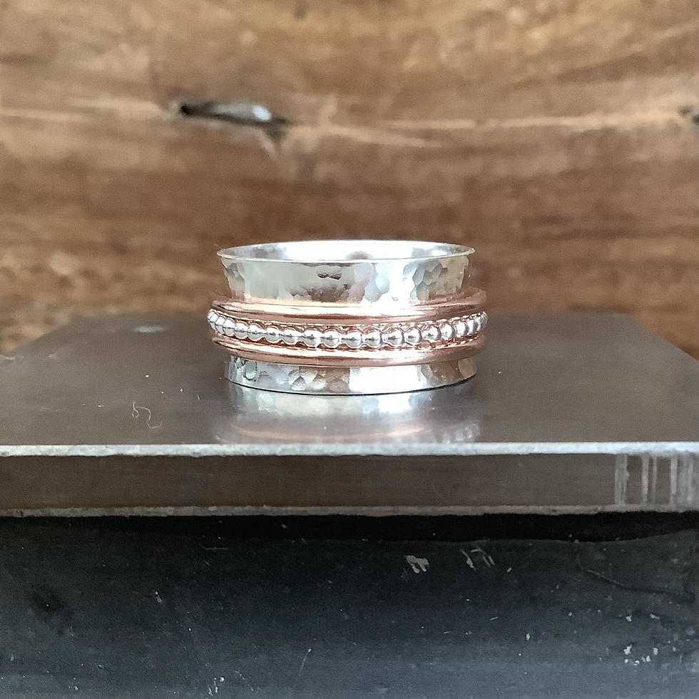 Thumbnail: Triple Band Sterling Silver and Copper Spinner Ring