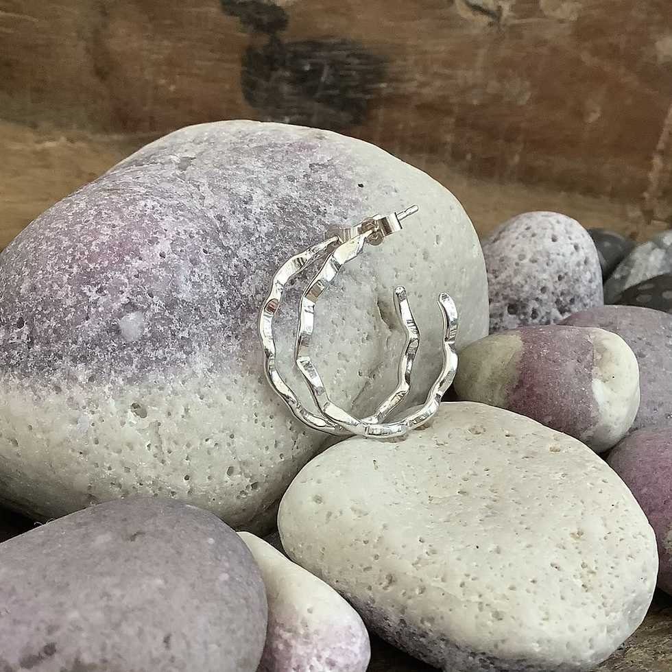 Thumbnail: Sterling Silver Scalloped Wave Earrings (small)