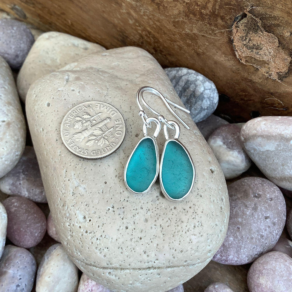 Thumbnail: Teal Icelandic Seaglass and Sterling Silver Earrings 