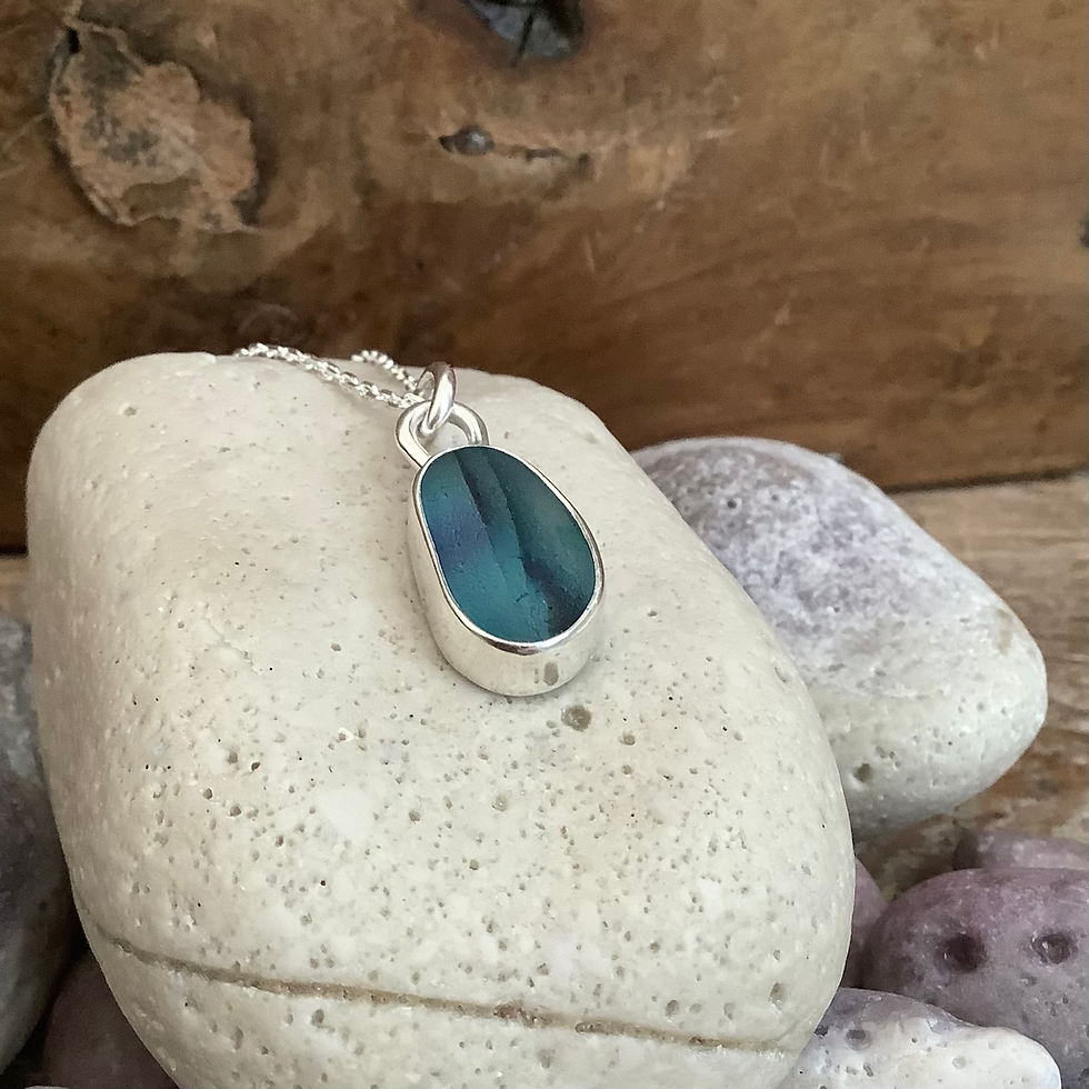 Thumbnail: Blue/Green Multi Seaham Seaglass and Sterling Silver Pendant 
