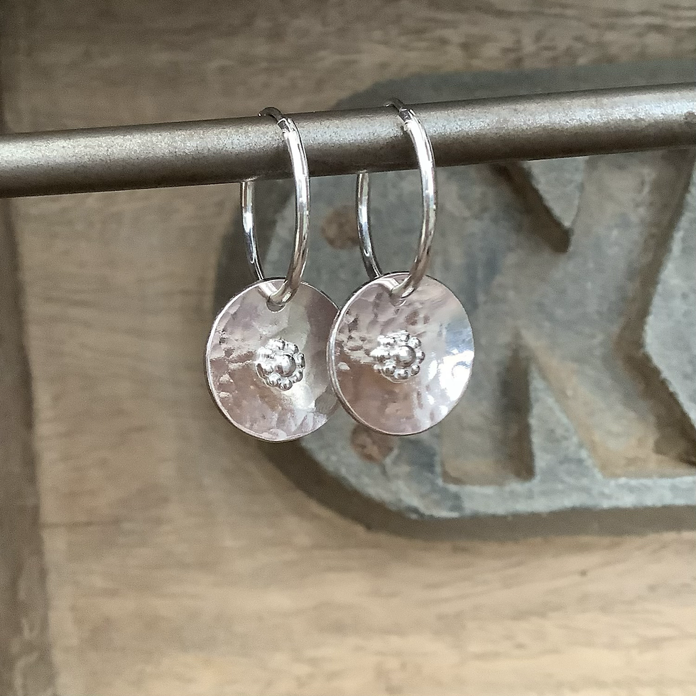 Thumbnail: Sterling Silver Hammered Disc Daisy Earring