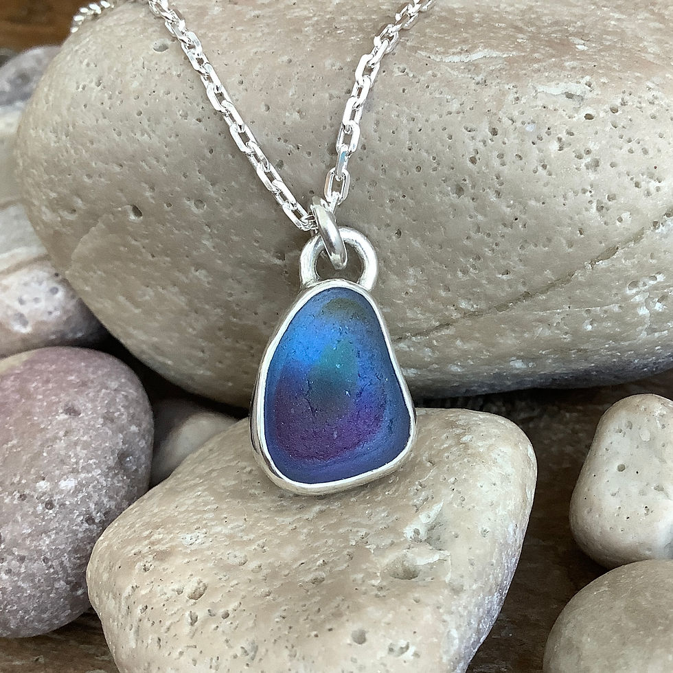 Thumbnail: Blue/Pink/Green/Yellow Multi Seaham Seaglass and Sterling Silver Pendant 