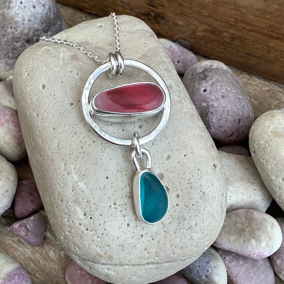Pink and Blue Seaham Seaglass and Sterling Silver Pendant
