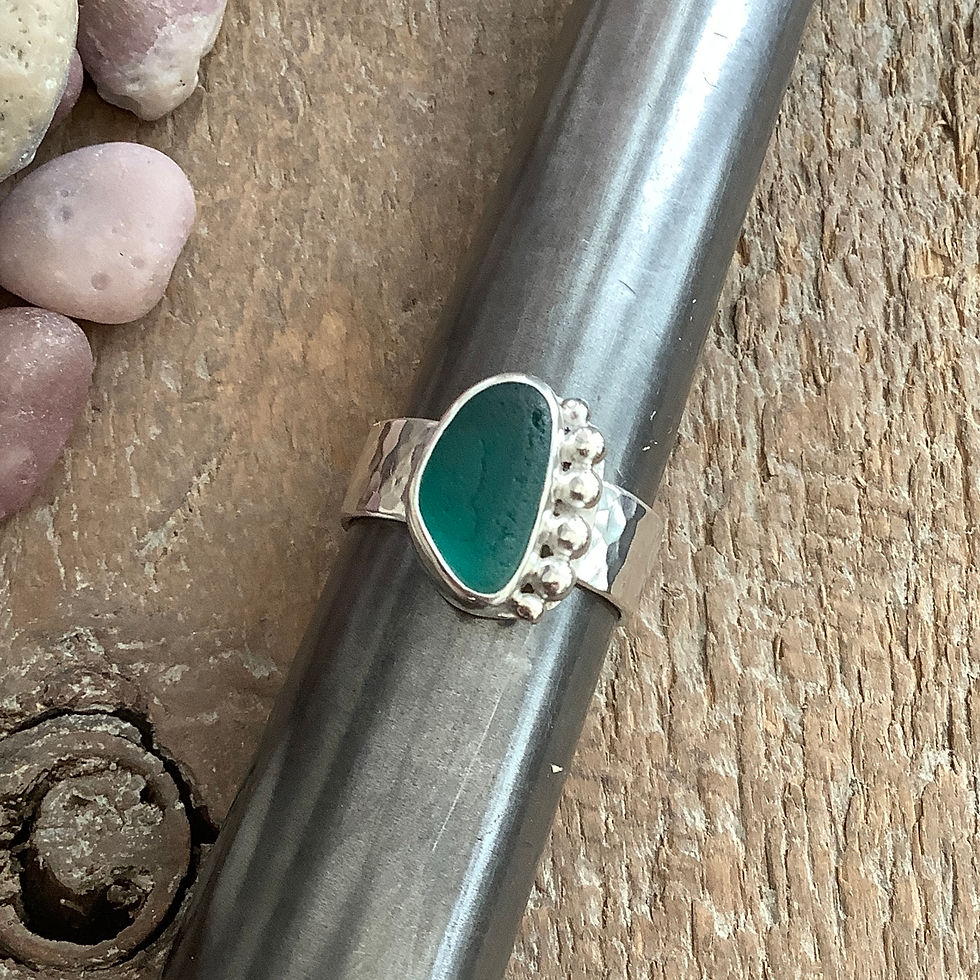 Thumbnail: Teal Multi Seaham Seaglass and Sterling Silver Ring (size S US 9)