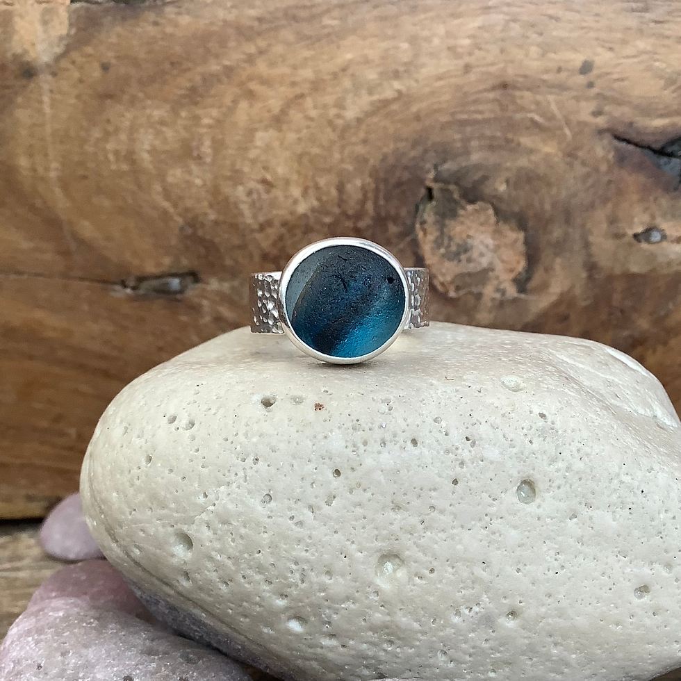 Thumbnail: Blue Multi Seaham Seaglass and Sterling Silver Ring (size Q US 8)