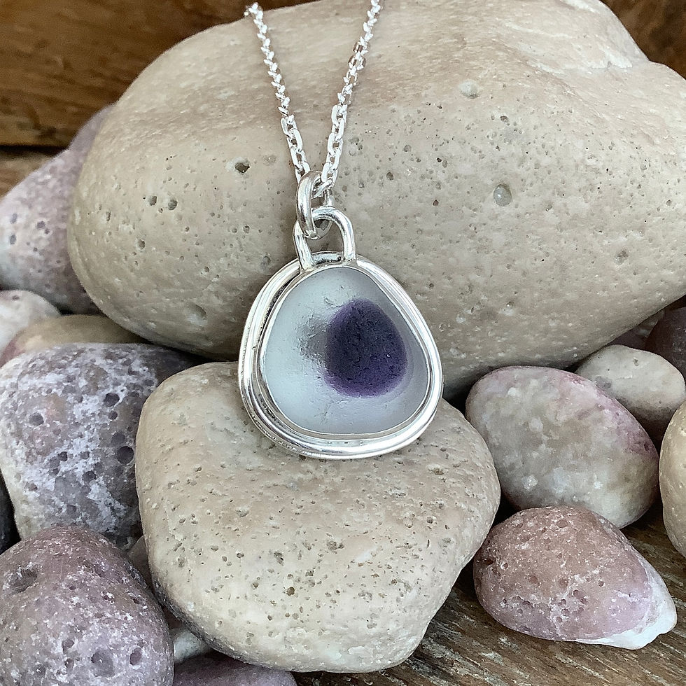 Purple/Clear Multi Secret Heart Seaham Seaglass Pendant