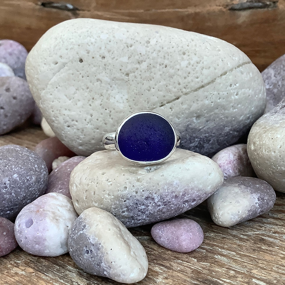 Thumbnail: Cobalt Blue Seaham Seaglass and Sterling Silver Ring (size P US 7.5)