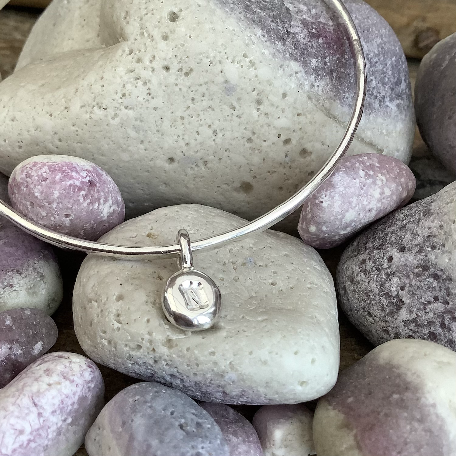 Handmade Sterling Silver Bangle with Inital Charm