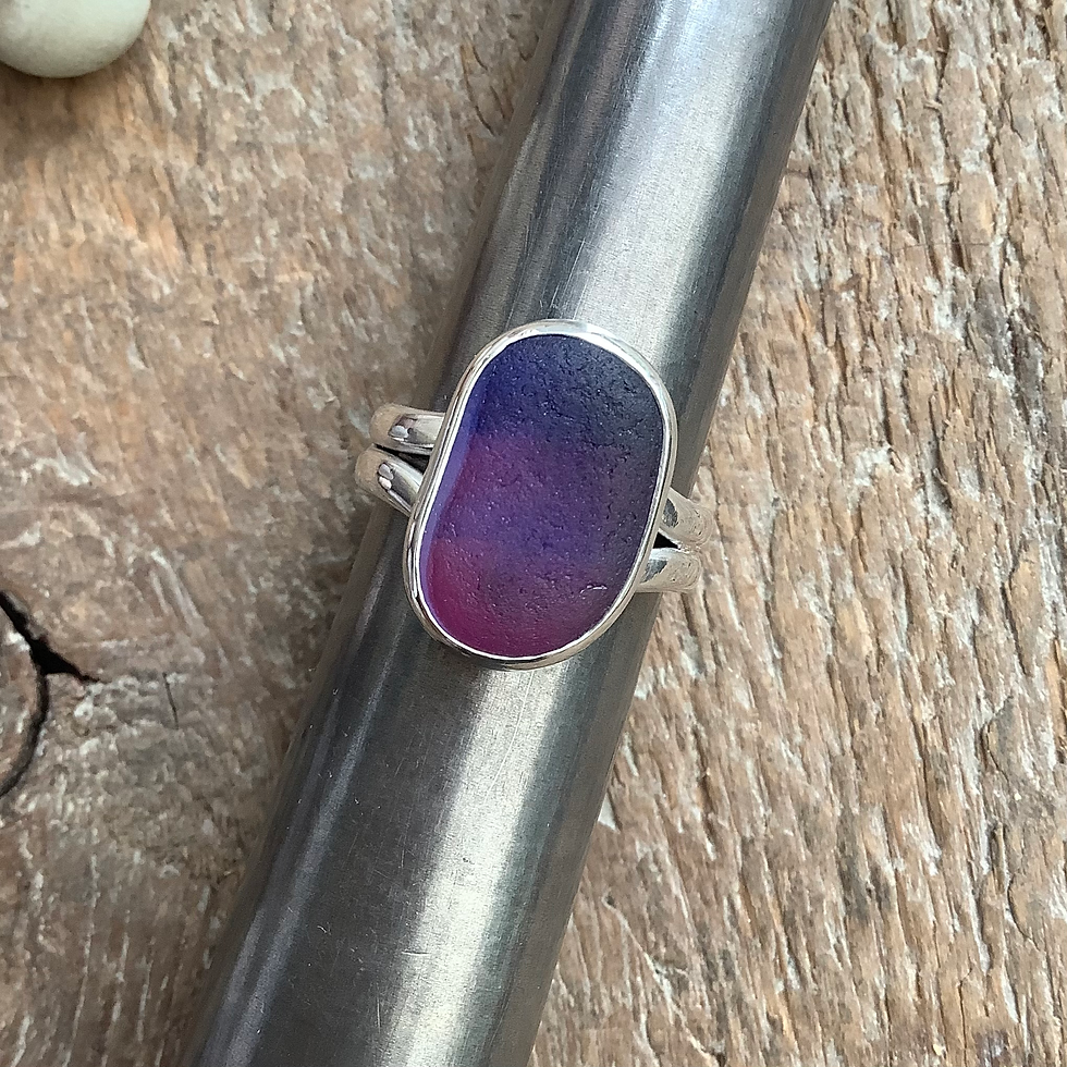 Thumbnail: Purple/Blue Multi Seaham Seaglass and Sterling Silver Ring (size O US 7)
