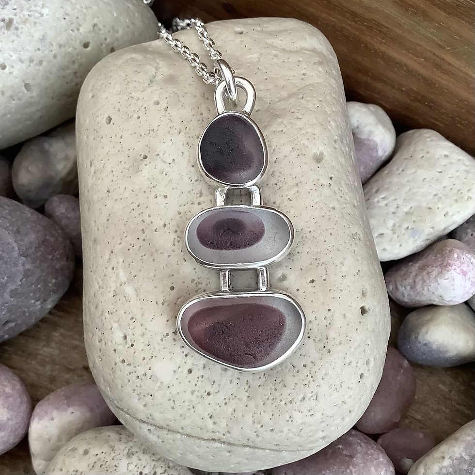 Thumbnail: Seaham Seaglass and Sterling Silver Triple Pendant 