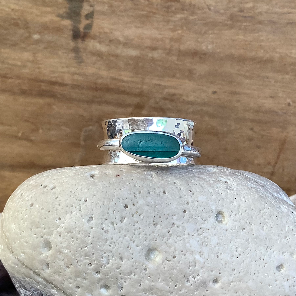 Thumbnail: Seaham Seaglass and Sterling Silver Spinner Ring (Size S US 9) 
