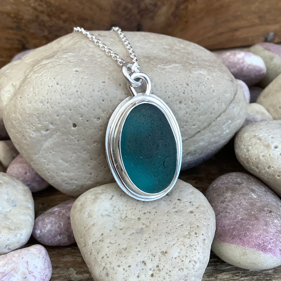 Teal Secret Heart Seaham Seaglass Pendant