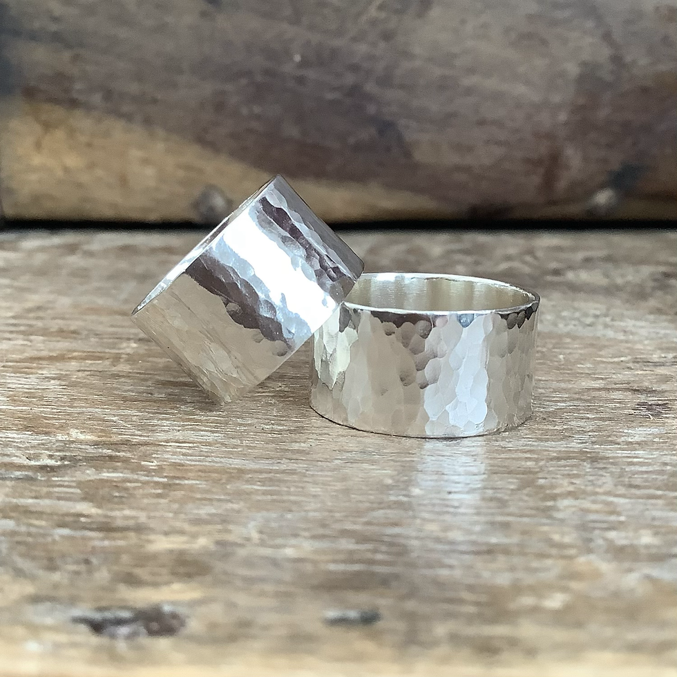 Hammered Sterling Silver Wide Band Ring