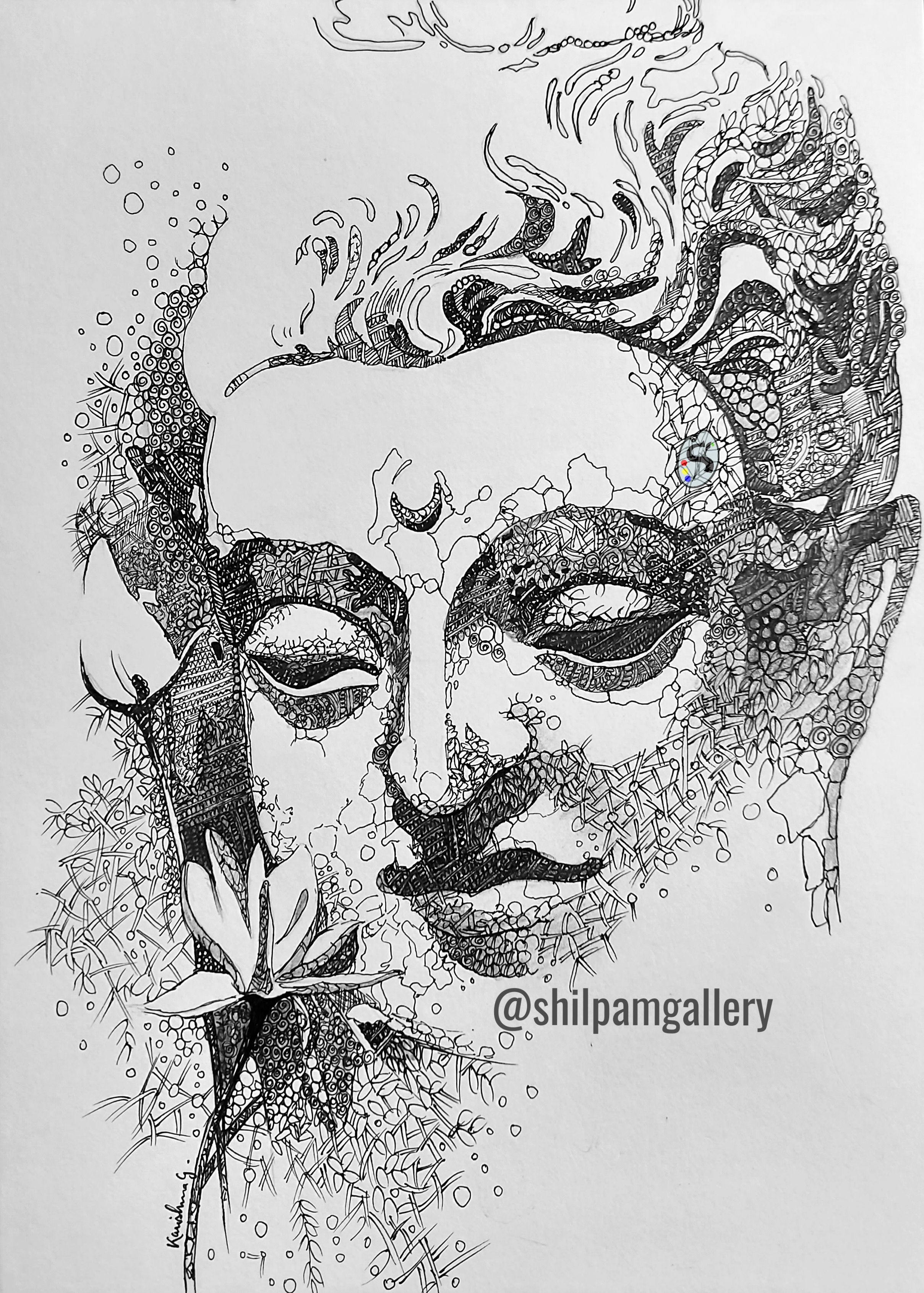Buddha Pen Art - Handpainted - 5in X 8in