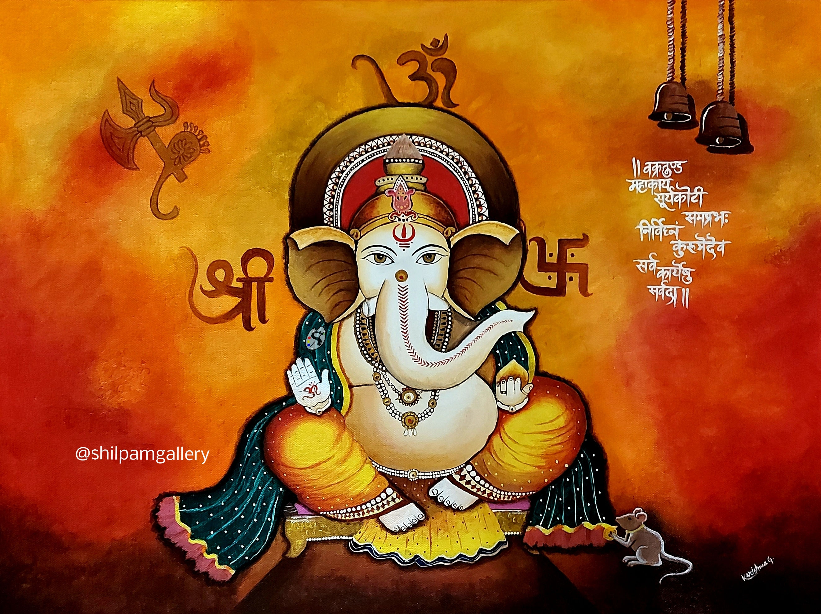 Ganesha Acrylic Painting- Handpainted - 24in X 18in