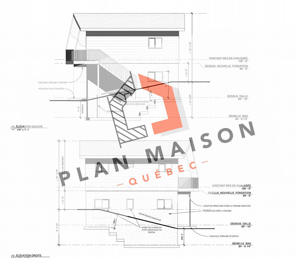 Chalet structure bois - plan d'élévation droite