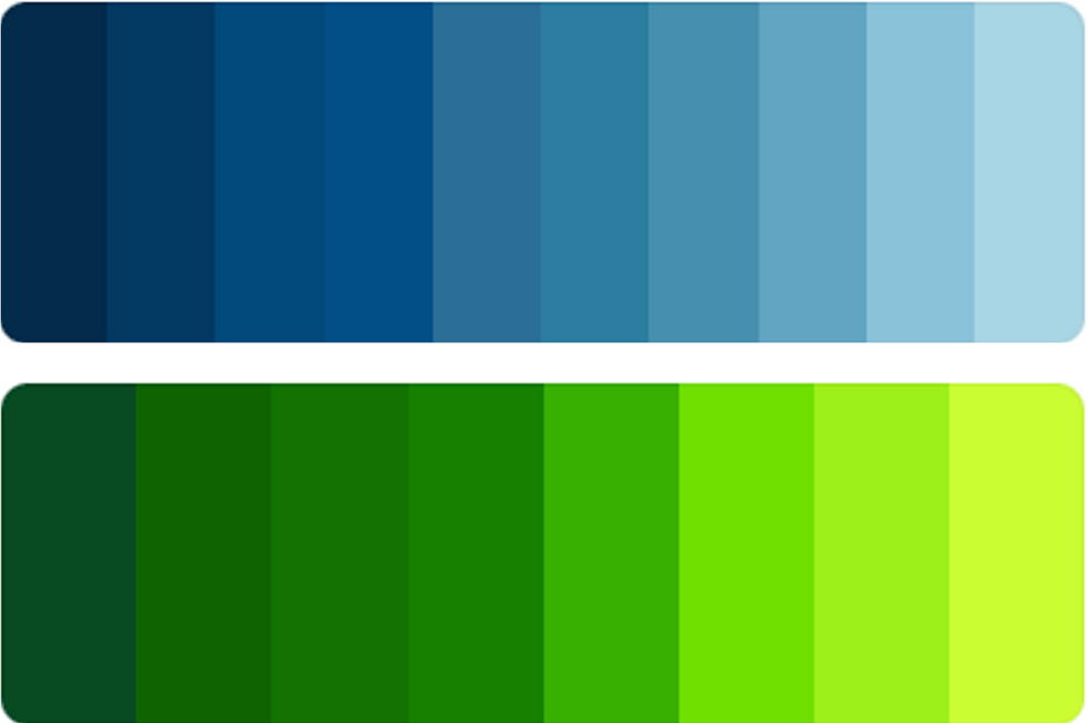 Paleta de tonos verde y azul