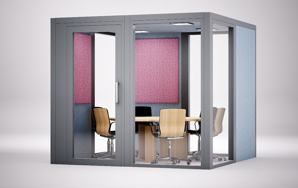 Sistema modular Essenza en configuración 2x2, una opción adaptable y flexible para salas de juntas medianas.