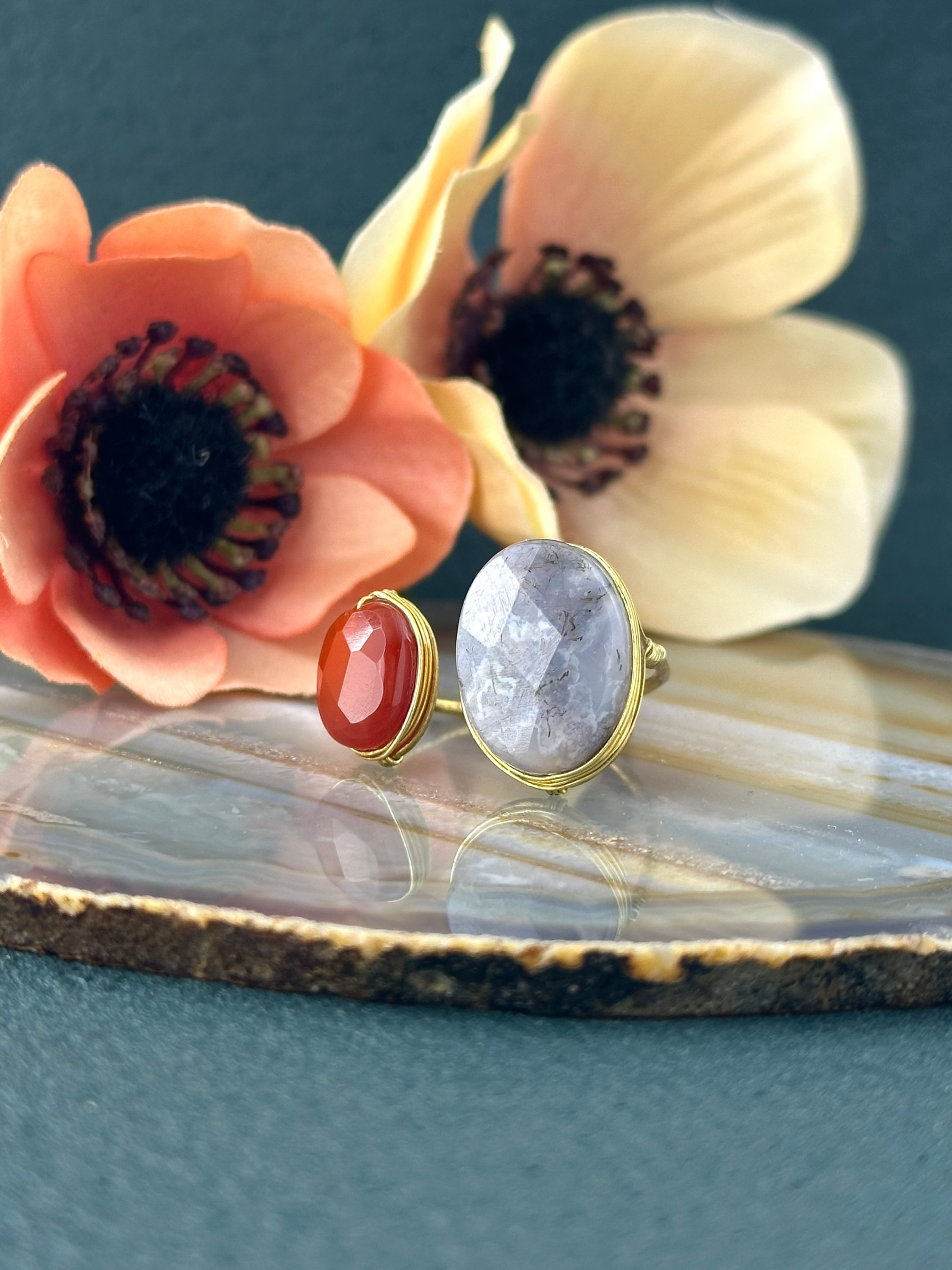【カーネリアン×クレイジーレースアゲート】Free size Ring