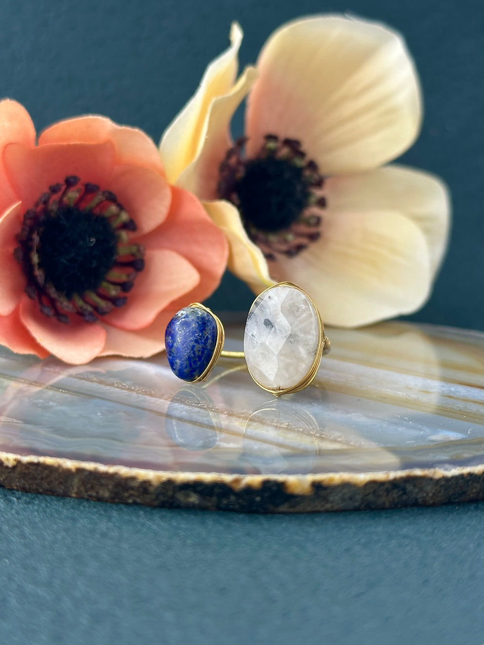 サムネイル： 【ブラックルチルクォーツ×ラピスラズリ】Free size Ring