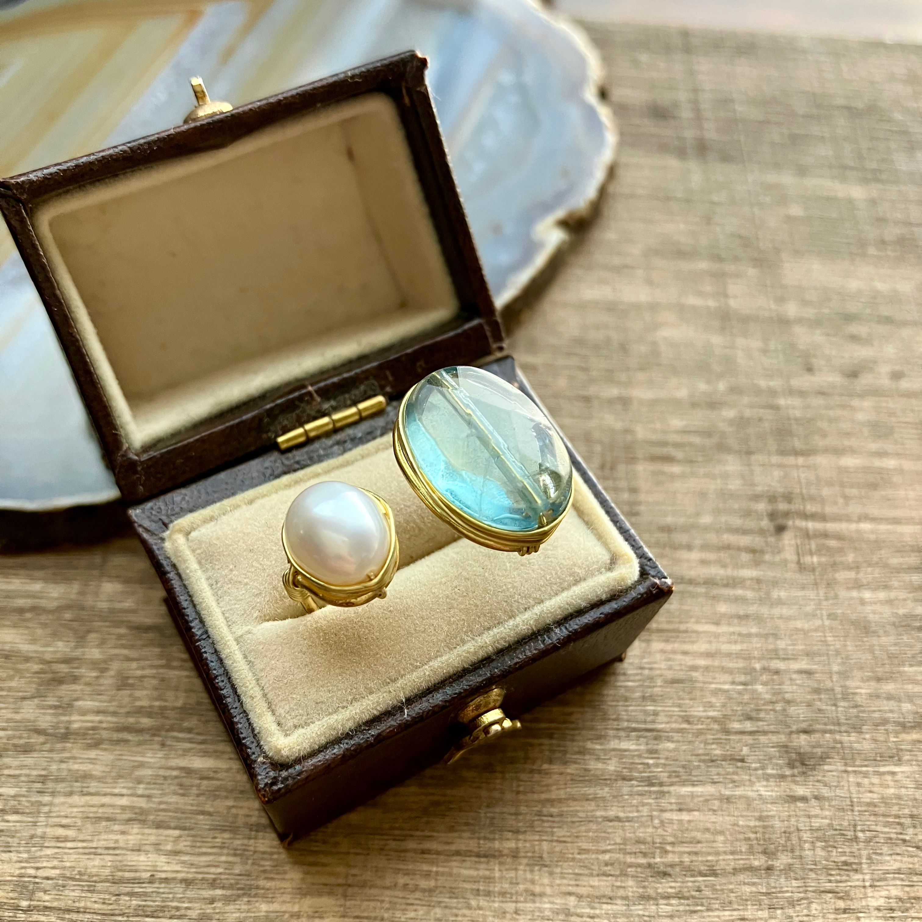 <FreeSize>ダブルリング フローライト×淡水パール