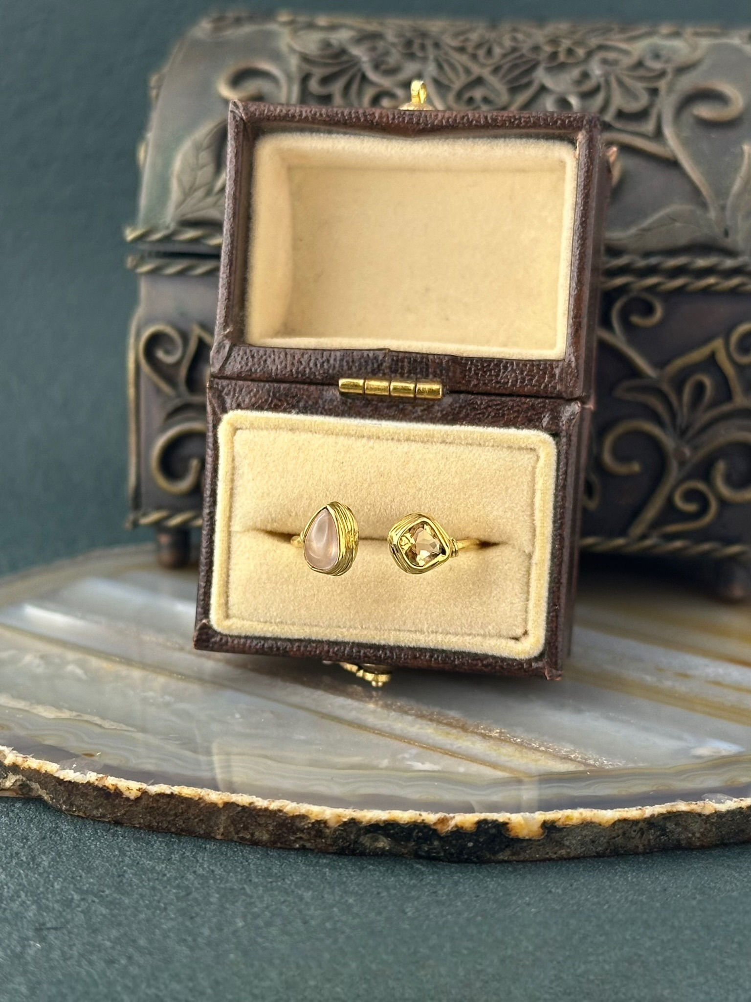 【ローズクォーツ×シトリン】Free size Ring