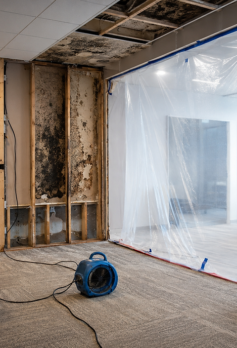 Mold containment process using protective barriers and controlled cleanup to help prevent affected areas from spreading