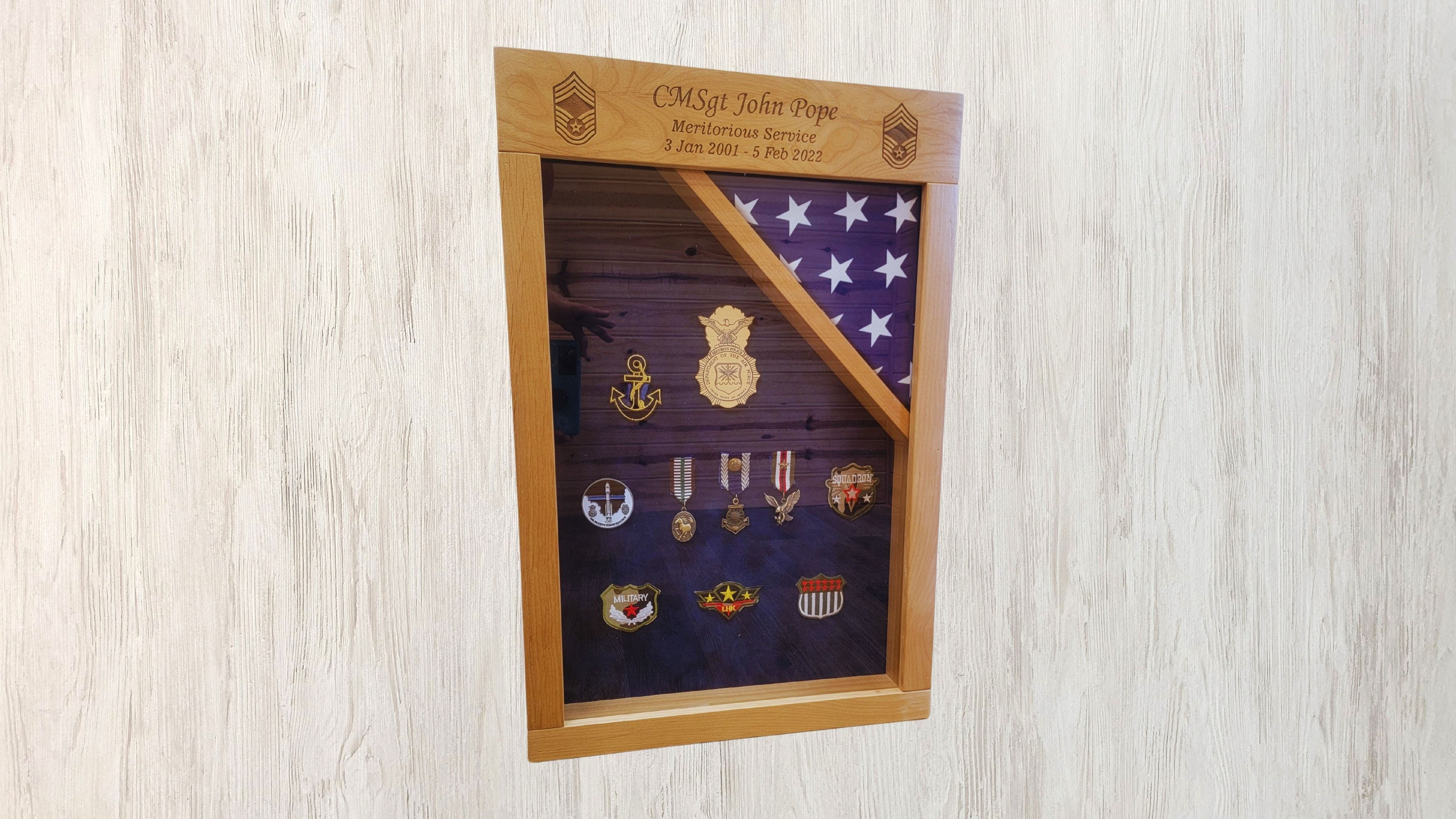 Vertical Military Retirement Flag Shadow Box