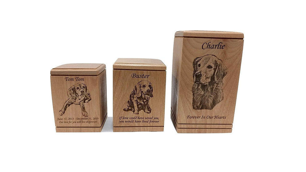 Thumbnail: Cremation Pet Urn, Engraved Dog Cat Ashes, Pet urn for dogs cats, Keepsake Wood 