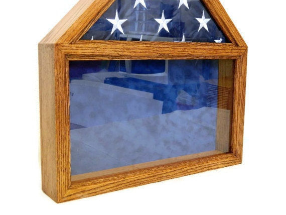 Thumbnail: Military Retirement Flag Shadow Box, American Wood Case, 5 x 9 Folded Flag, Engr
