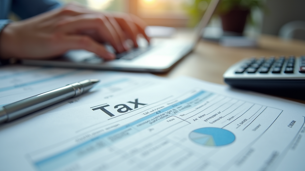 Wide angle view of a tax document with calculations