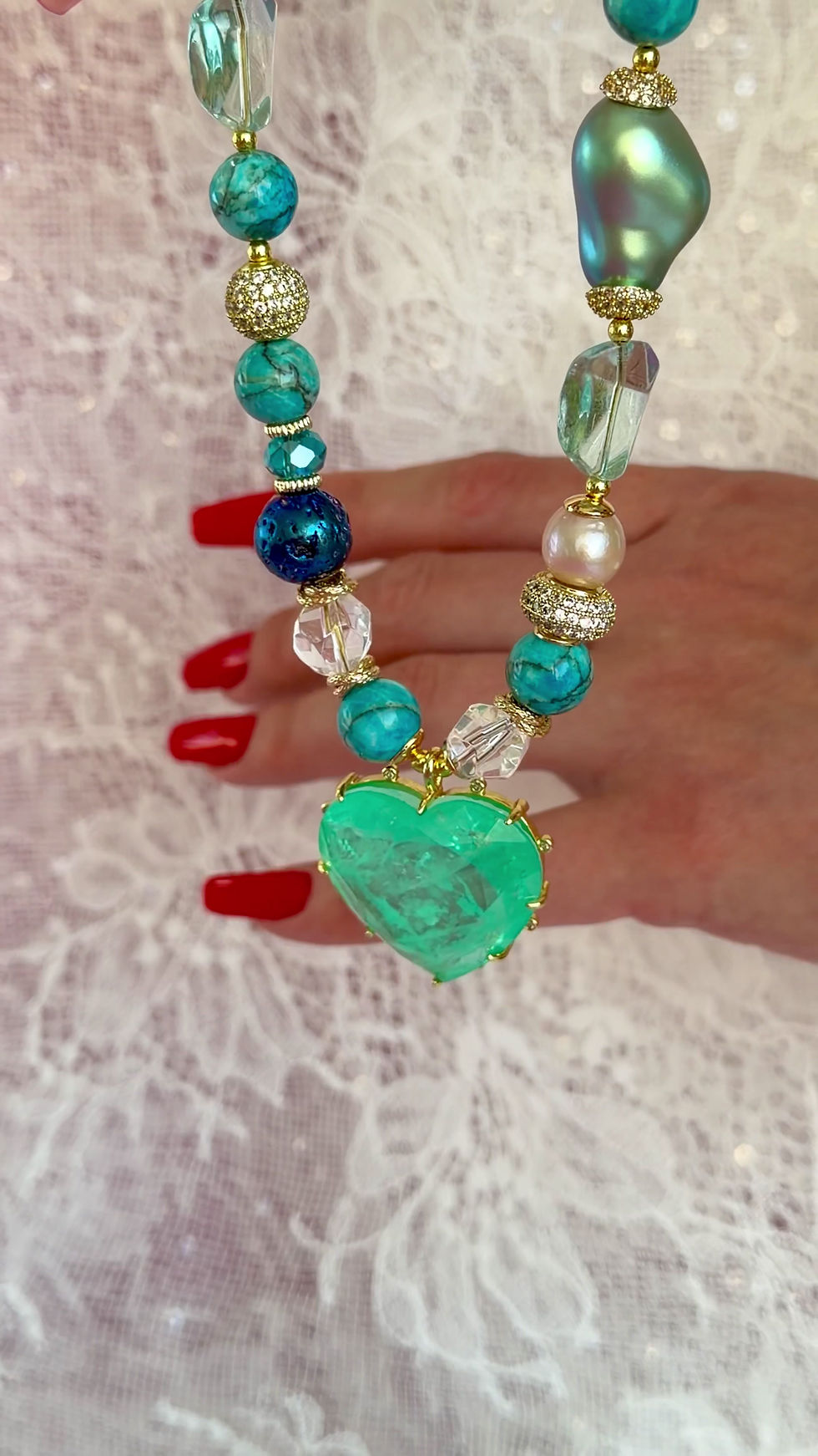 Миниатюра:     Paraiba Ocean Heart Necklace