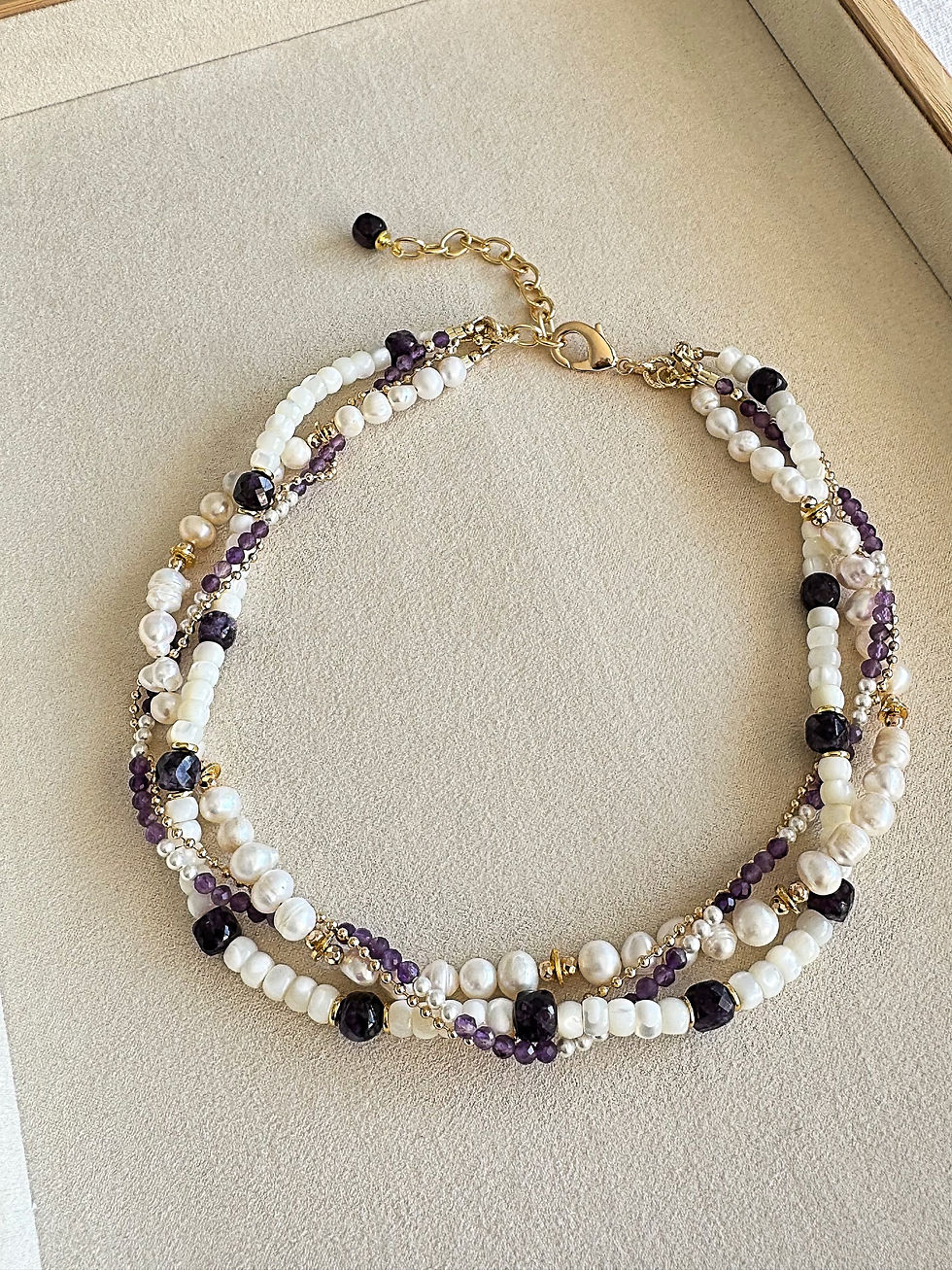 תמונה ממוזערת: Necklace with amethyst and pearl 