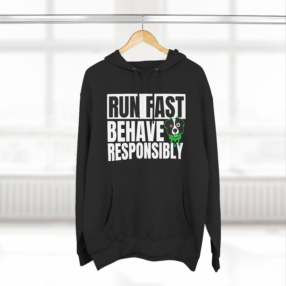 Thumbnail: Run Fast, Behave Responsibly Hoodie Green Border Collie