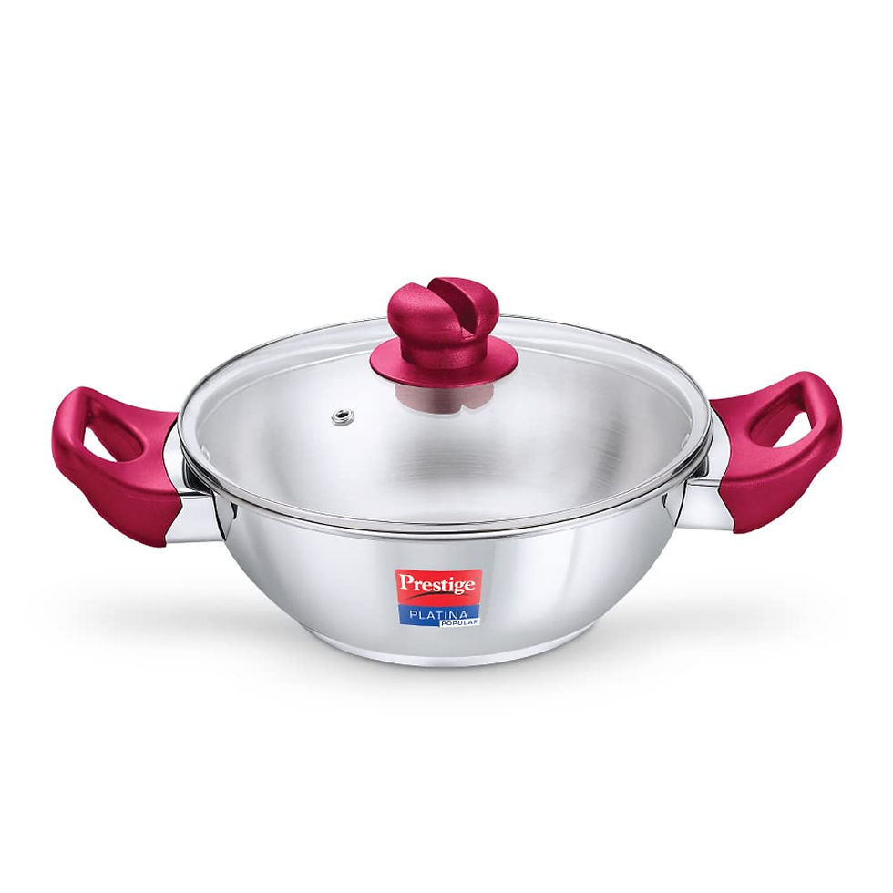 Prestige Platina Popular Stainless Steel Kadai with Glass Lid, 280 mm