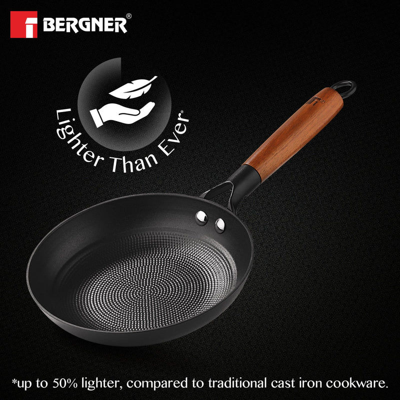 Thumbnail: Bergner Odin Lightweight Iron Frypan with Wooden Coated Handle Induction Bottom