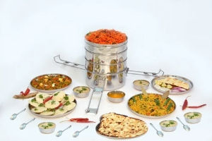 Thumbnail: MANAV TRAVELLING TIFFIN-LAZER(FLOWER PRINT)-WITH PLATE-SIZE-12*4COPMARTMENTS
