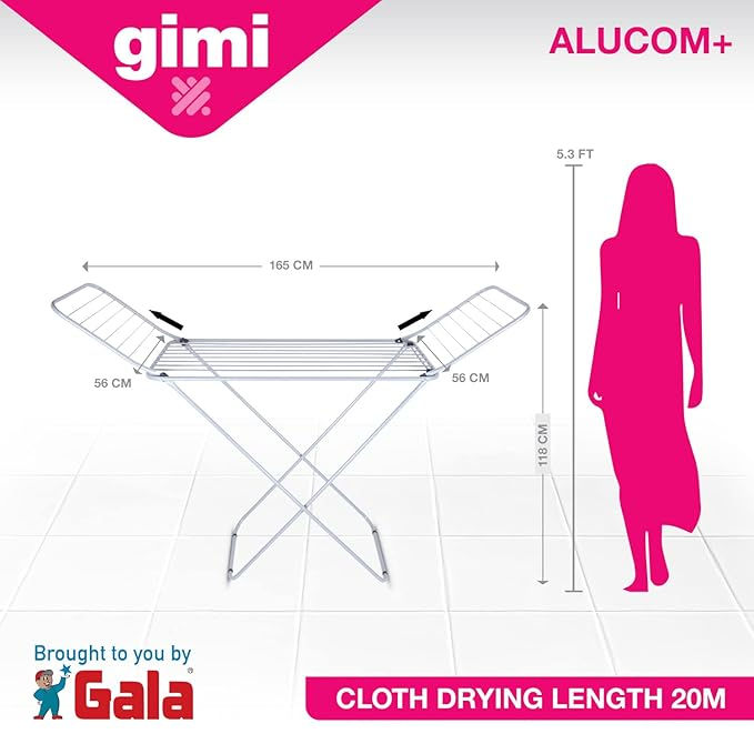 Thumbnail: Gimi Aluminium and Steel Alucom Plus Foldable Cloth Drying Stand- Silver