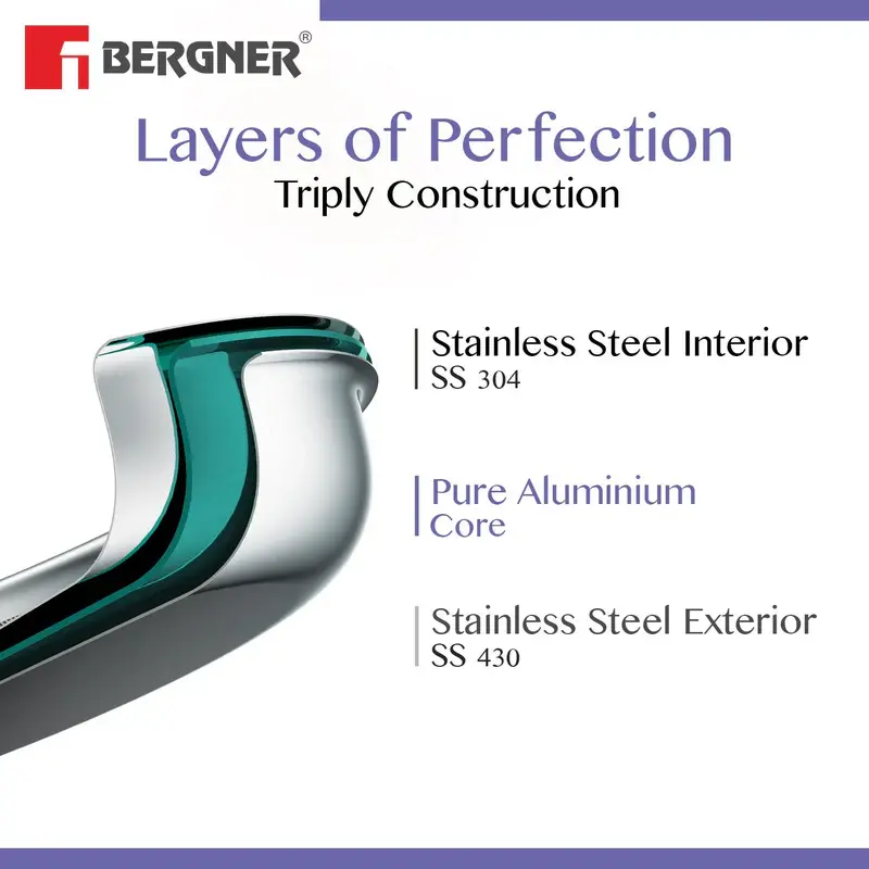 Thumbnail: Bergner Essentials Tri-Ply Stainless Steel Biryani Handi with Lid-6.4ltr