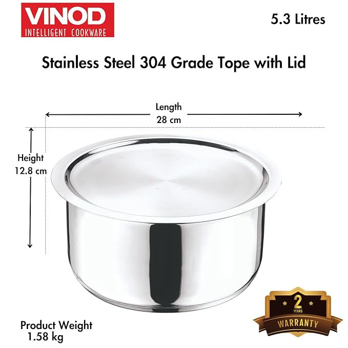 Thumbnail: Vinod 5.3 Litre 304 Grade Induction Tope with Lid, TPL24