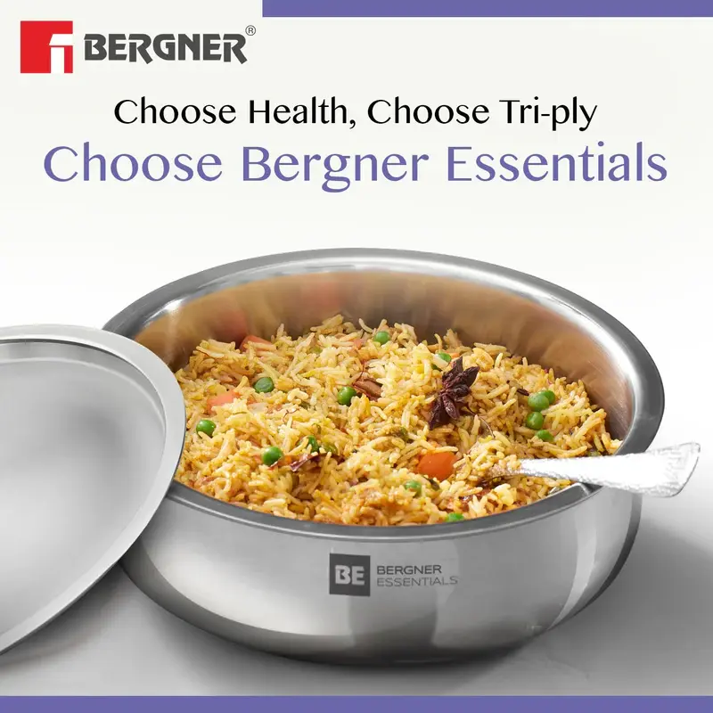 Thumbnail: Bergner Essentials Tri-Ply Stainless Steel Biryani Handi with Lid-6.4ltr