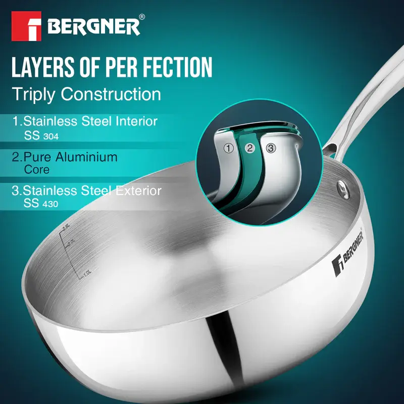 Thumbnail: Bergner Argent Saira Tri-Ply Stainless Steel Multi Purpose Frypan-18CM (1.5ltr)