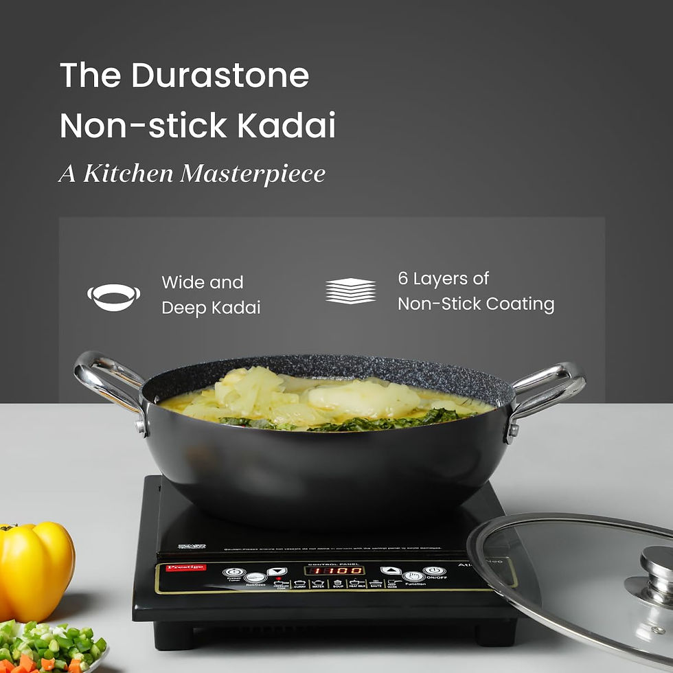 Thumbnail: 38143-Prestige Durastone hard anodised non-stick kadai(28cm) with glass lid