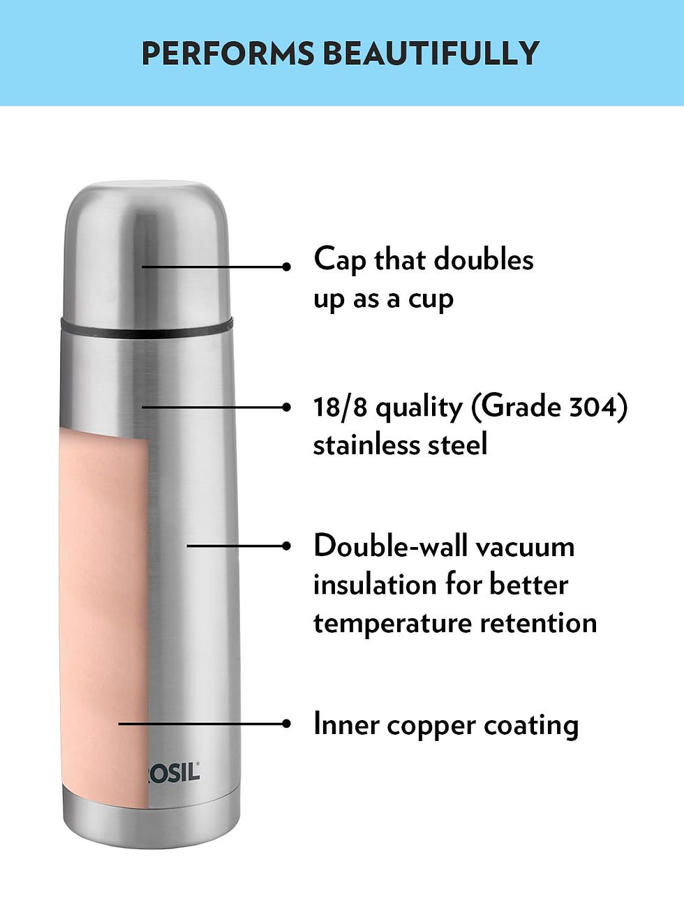 Thumbnail: Borosil Stainless Steel Hydra Thermo Vacuum Insulated Flask Water Bottle-750ML